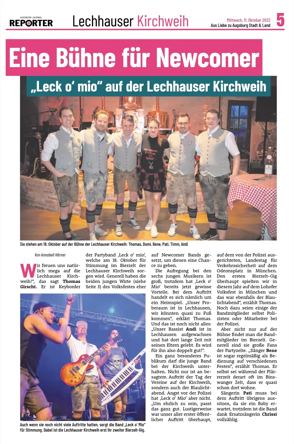 Faksimile des Zeitungsartikels „Eine Bühne für Newcomer" im Augsburg Journal Reporter vom 11.10.2023